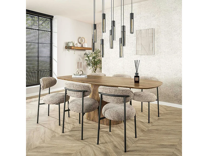 Table à manger rectangulaire avec pied central rainuré en bois de manguier 215 cm CREEK