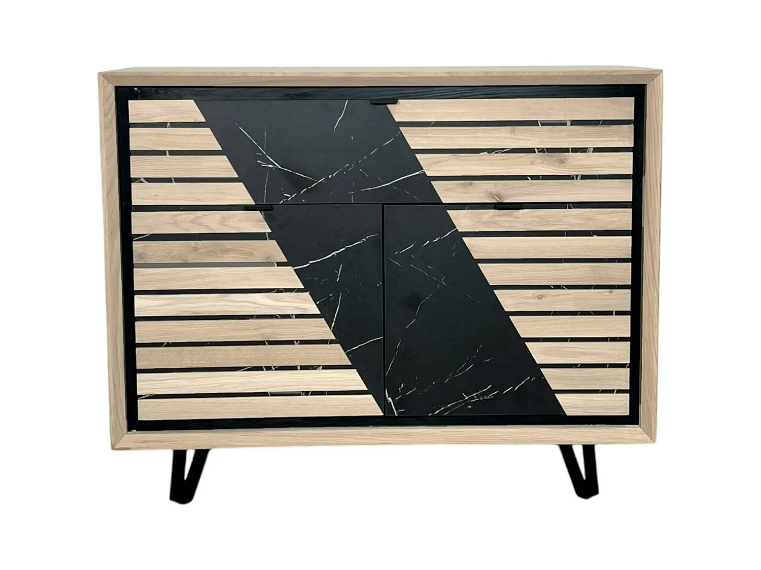 Buffet 2 portes chêne blanc décor graphique ESSEN