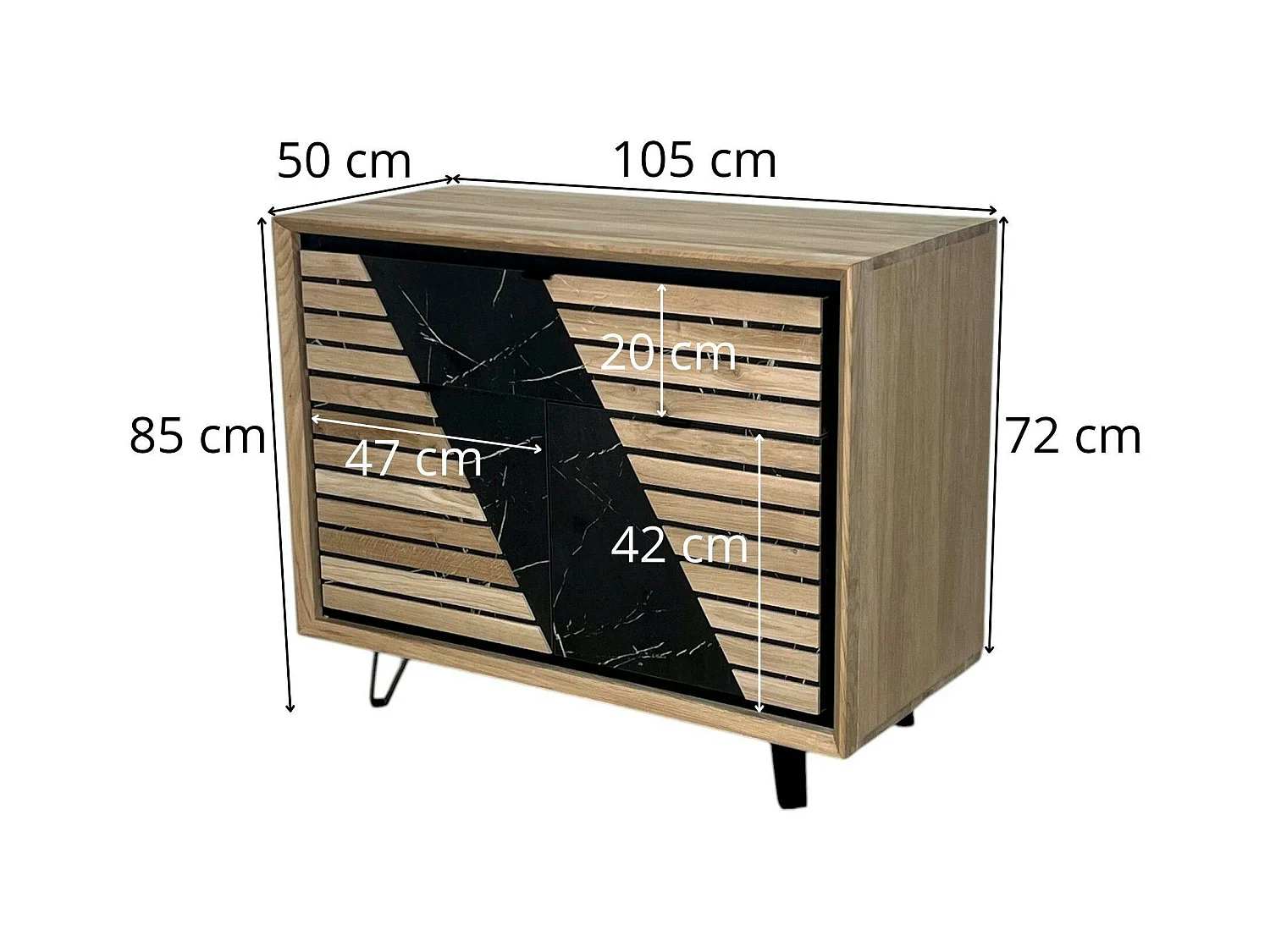 Buffet 2 portes chêne blanc décor graphique ESSEN