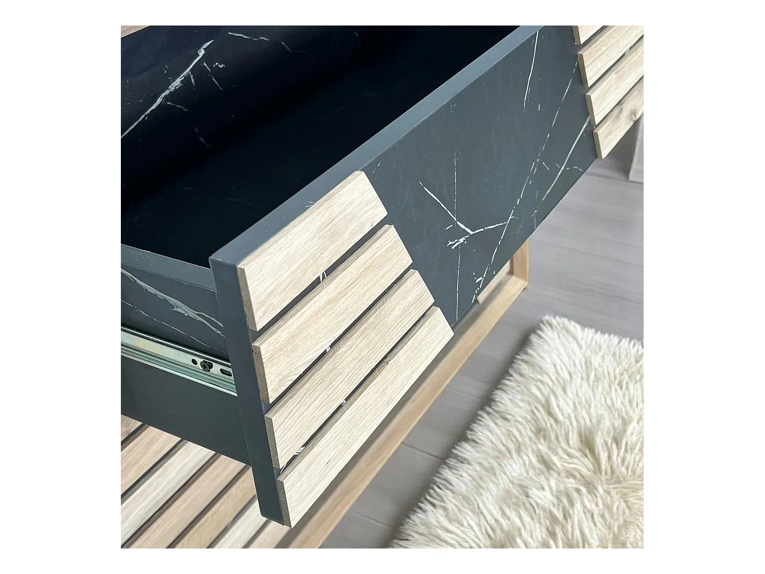 Buffet 2 portes chêne blanc décor graphique ESSEN