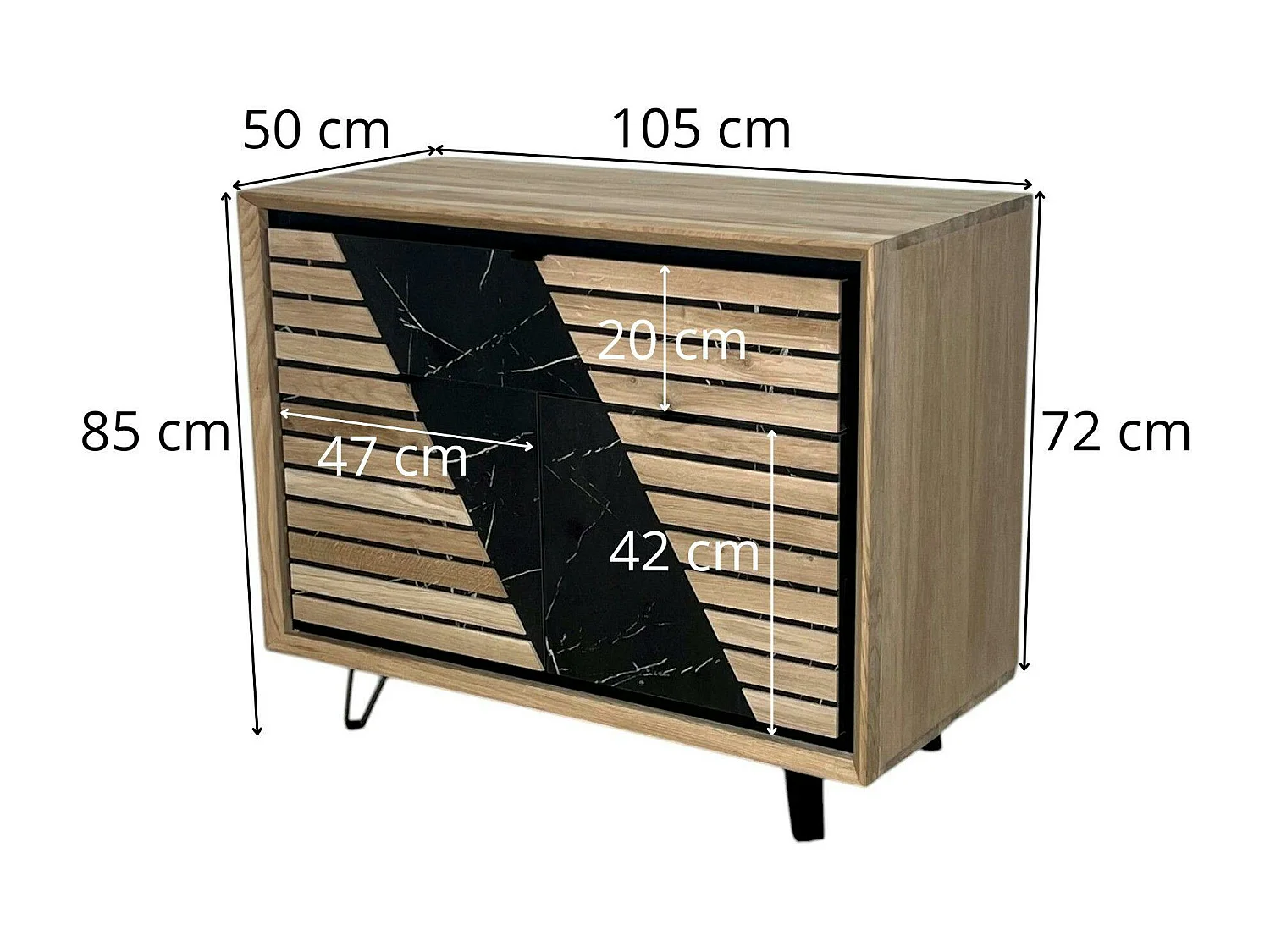 Buffet 2 portes chêne blanc décor graphique ESSEN