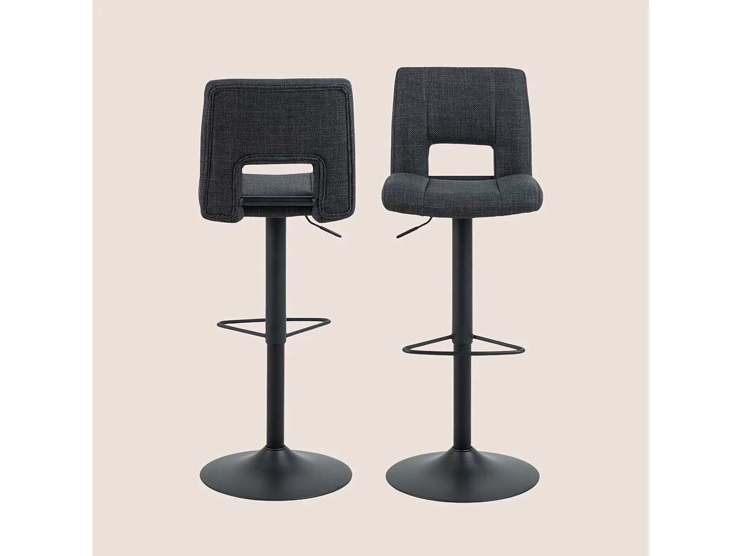 Tabourets de bar tissu et piétement noir (lot de 2) - SYLVETTE