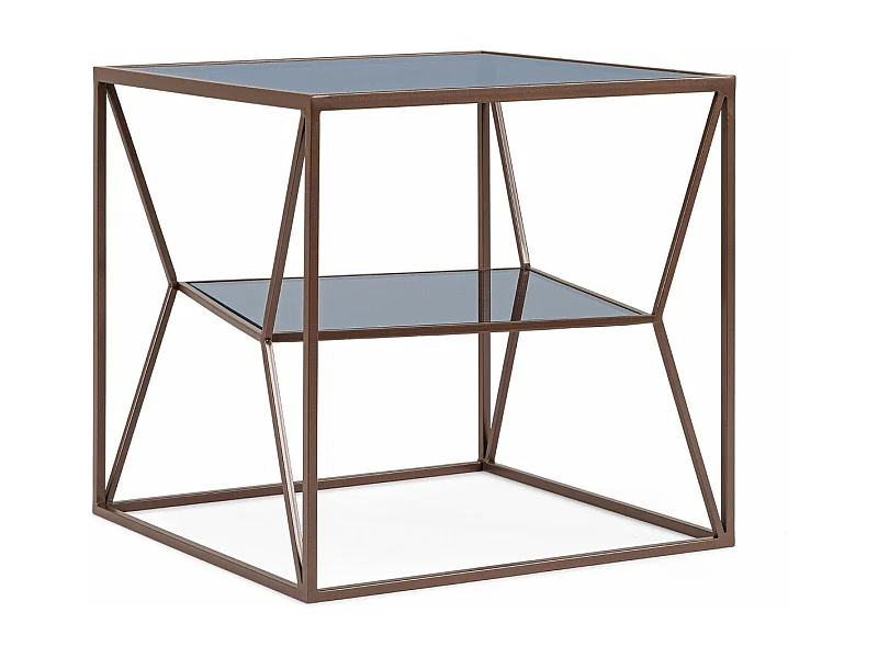 Bout de canapé carré en métal marron et verre L45 - THEIA