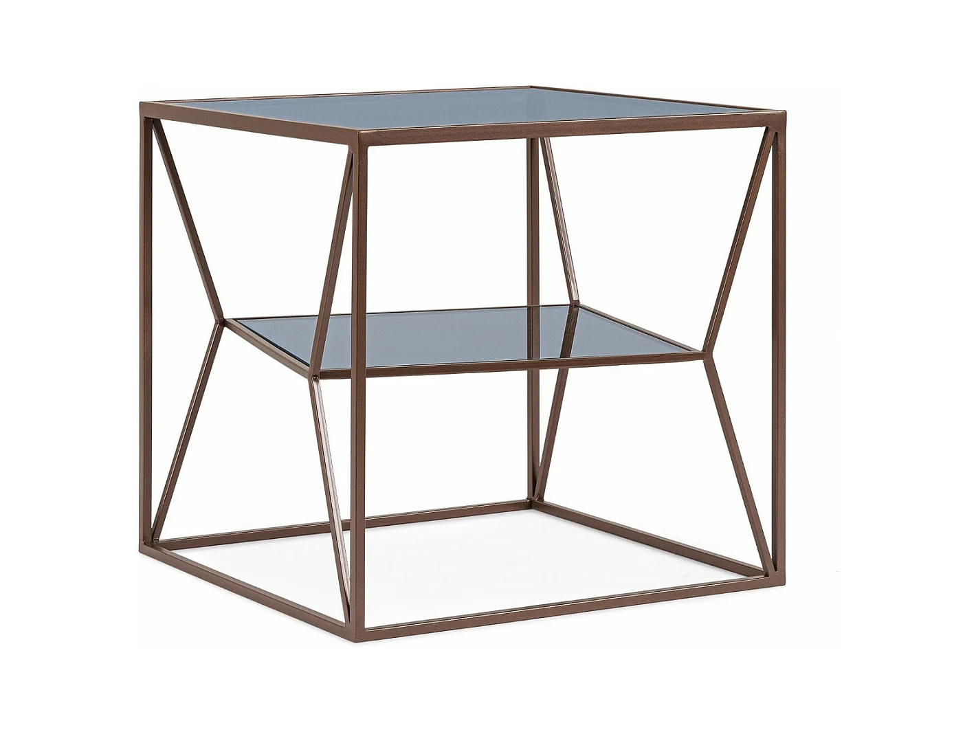 Bout de canapé carré en métal marron et verre L45 - THEIA