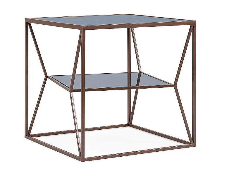 Bout de canapé carré en métal marron et verre L45 - THEIA