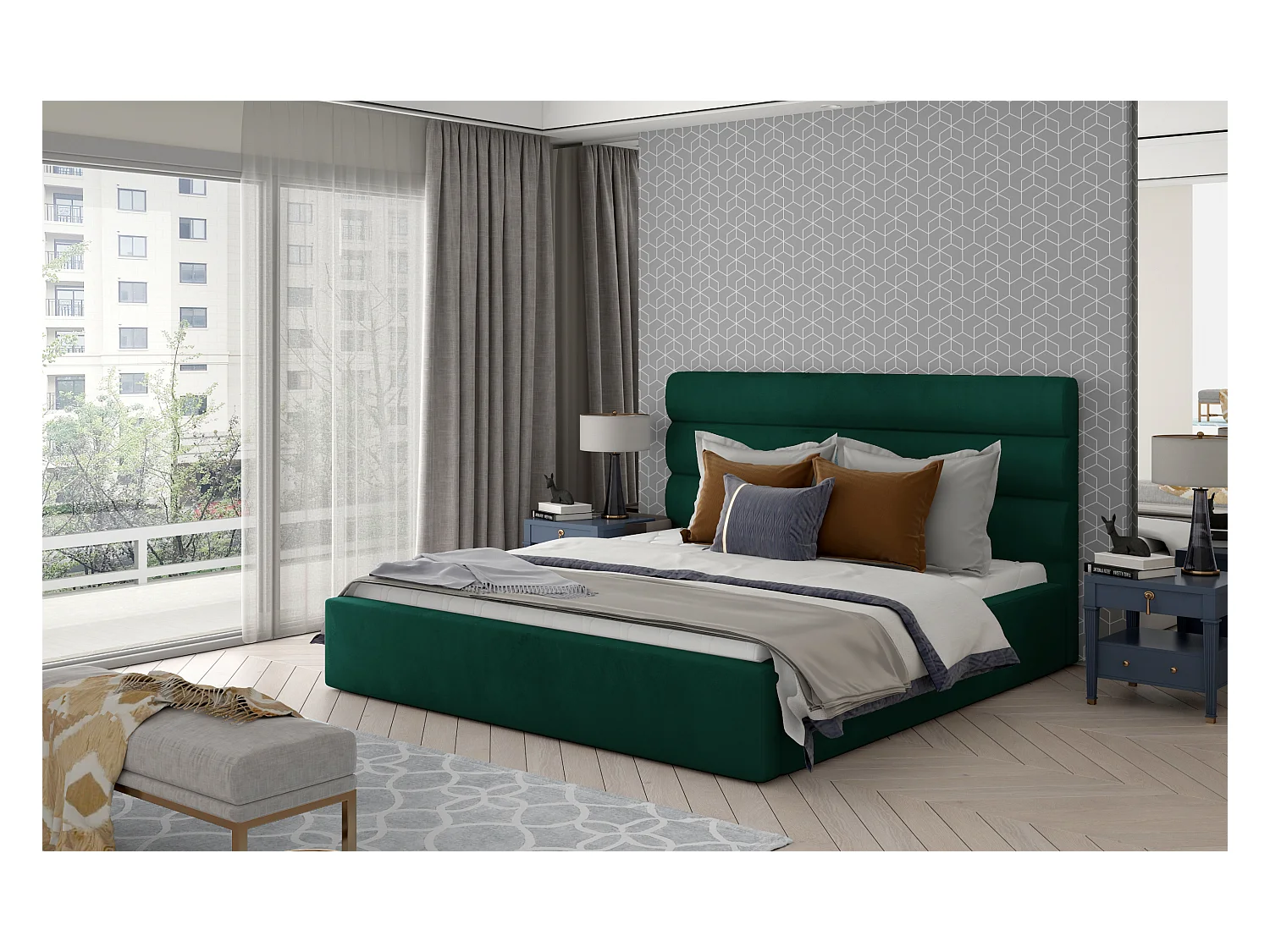 Lit Valia L (180x200)/Tissu-Vert