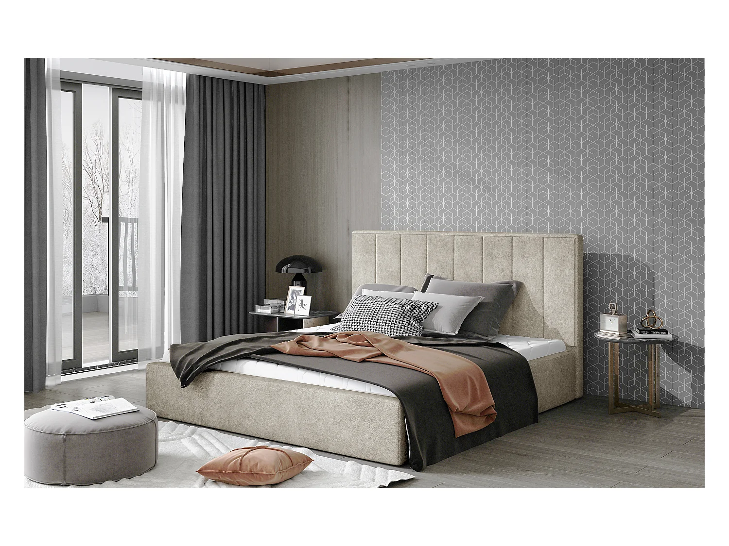 Letto Yanno S-140x200/Tessuto/Beige