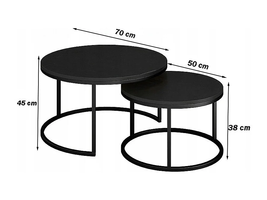Mesa de centro, redonda, conjunto de 2 mesas pretas, moderna