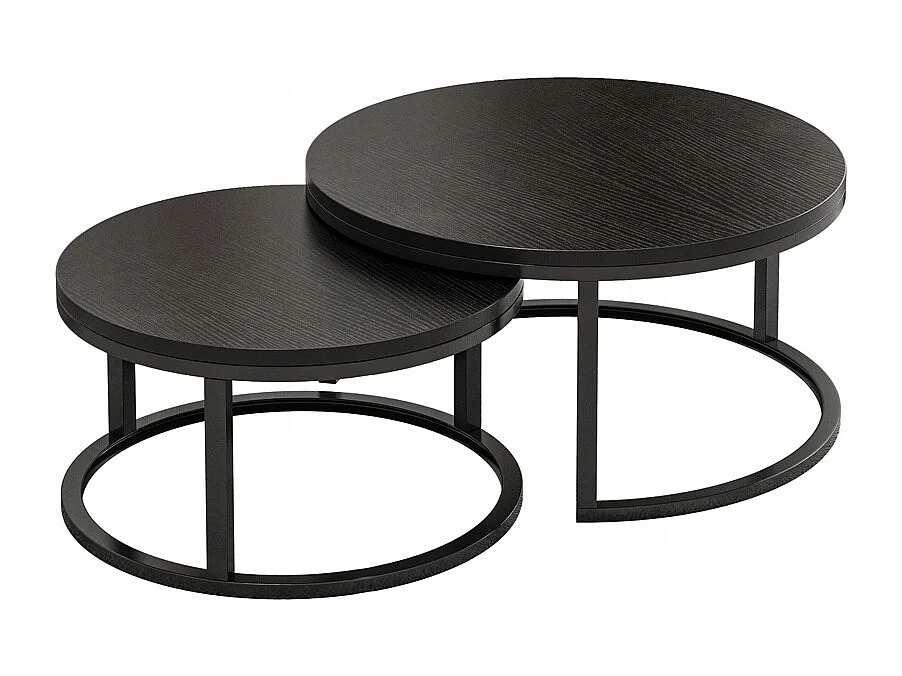Mesa de centro, redonda, conjunto de 2 mesas pretas, moderna