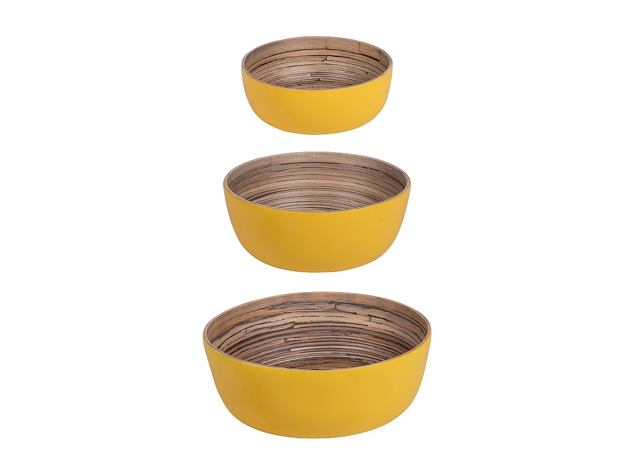 Set de 3 saladiers Bambou jaunes 30 cm 25 cm 20 cm