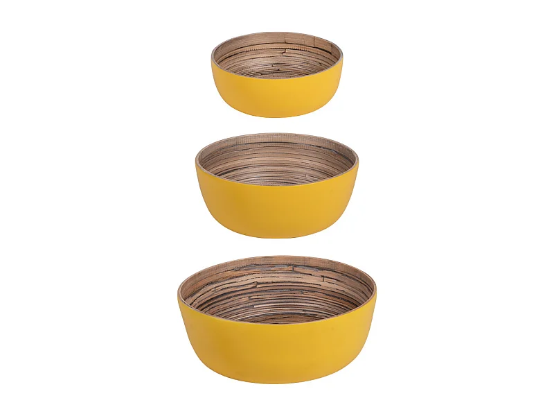 Set de 3 saladiers Bambou jaunes 30 cm 25 cm 20 cm