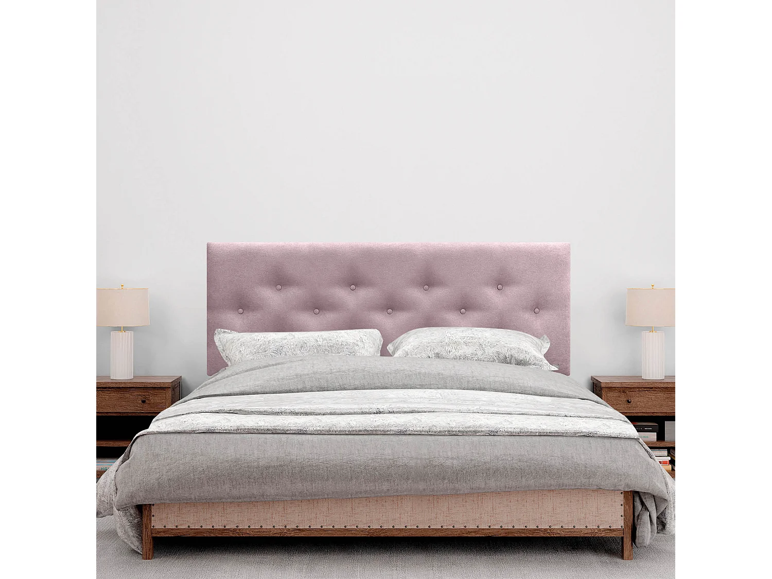 DHOME Tête de Lit en Tissu ACUALINE avec 3 Rangées Entrelacées de Boutons et Pieds Tête de Lit Capitonnée de Luxe(Salmón, 145cm)