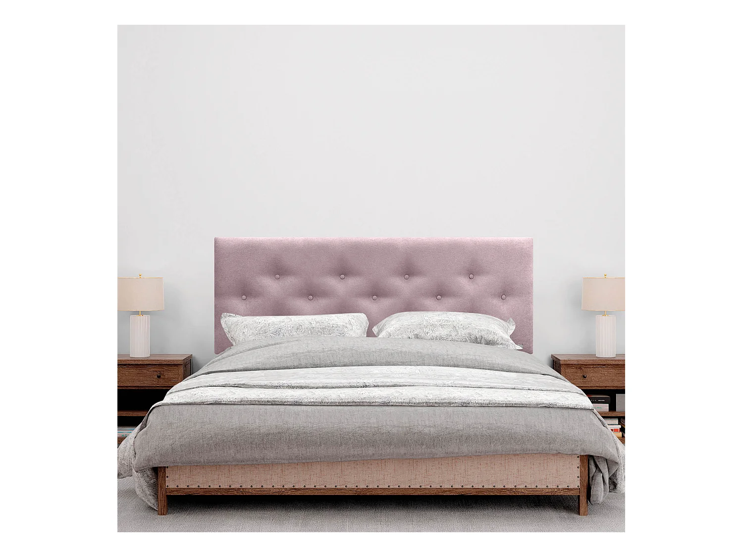 DHOME Tête de Lit en Tissu ACUALINE avec 3 Rangées Entrelacées de Boutons et Pieds Tête de Lit Capitonnée de Luxe(Rose, 160cm)