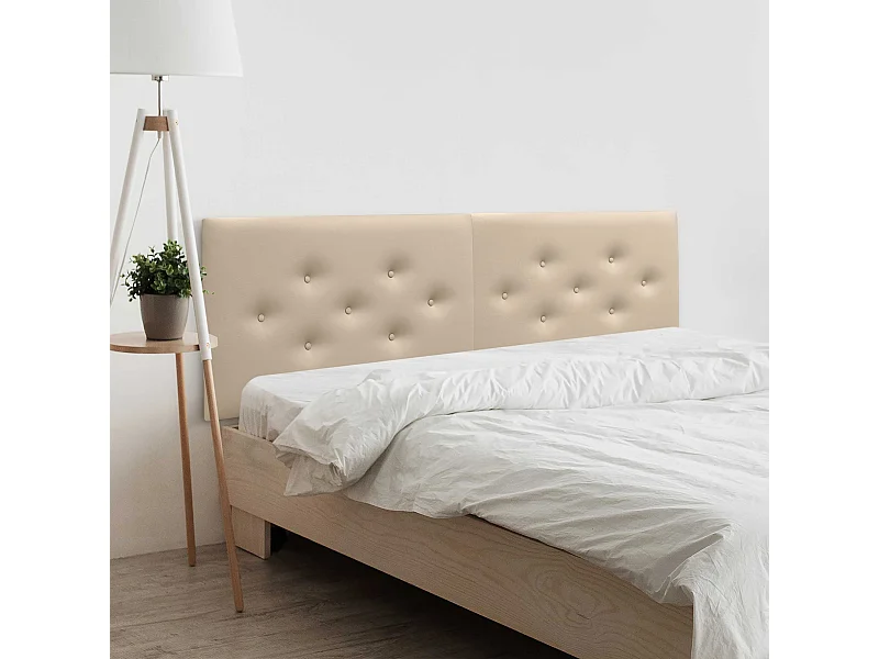 DHOME Tête de Lit en Similicuir avec 3 Rangées de Boutons Entrelacées Tête de Lit Rembourrée de Luxe (Beige, 220cm (2 pièces))
