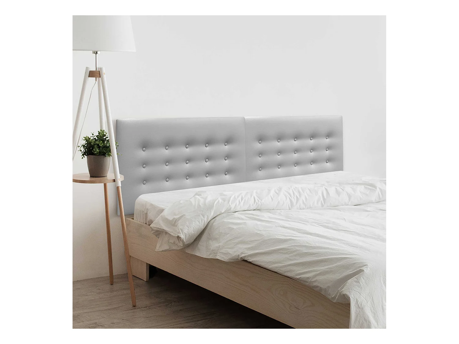 DHOME Testiera in Ecopelle con 3 File di Bottoni Testiera Imbottita Letto di Lusso (Grigio Claro, 180cm (2 pezzi))