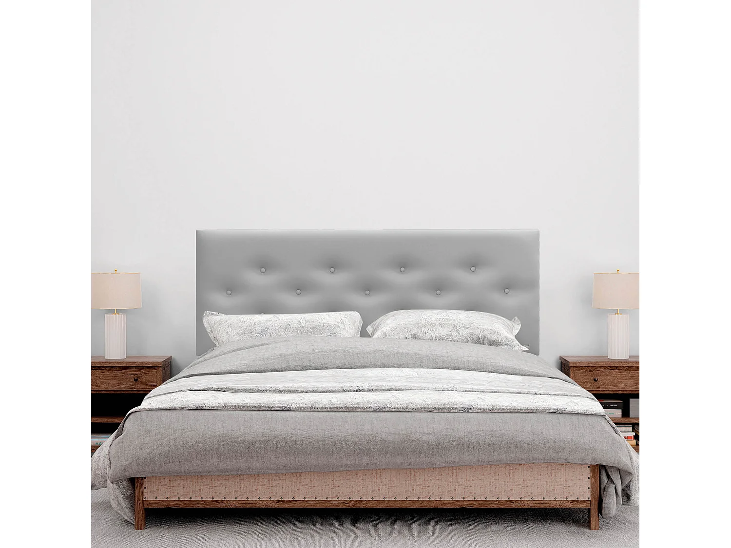DHOME Tête de lit en simili cuir avec 3 rangées de boutons entrelacés Tête de lit rembourrée pour lit de luxe (Gris, 160cm)