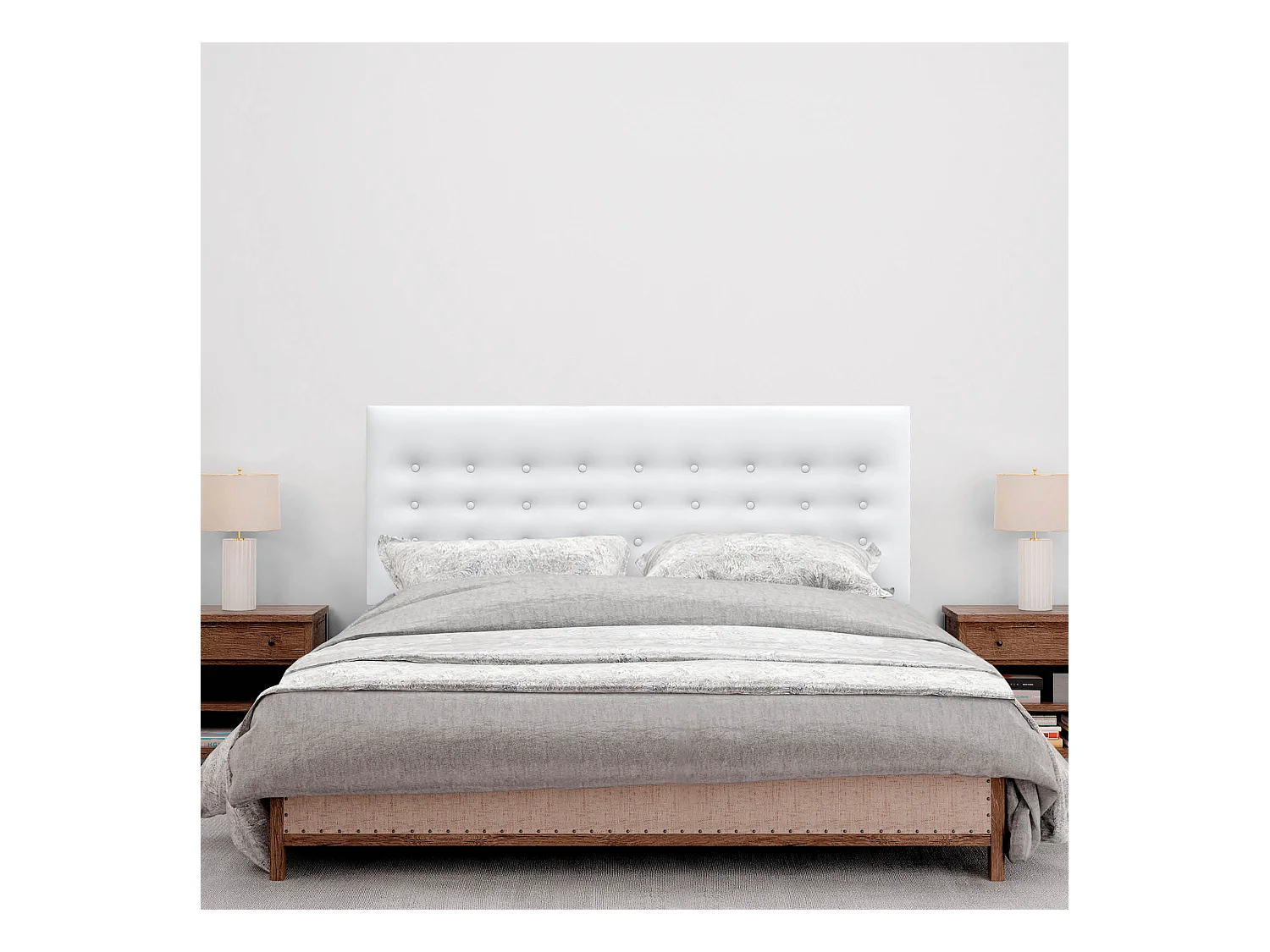 DHOME Testiera in ecopelle con 3 file di bottoni Testiera imbottita per letto di lusso (Bianco, 150cm)