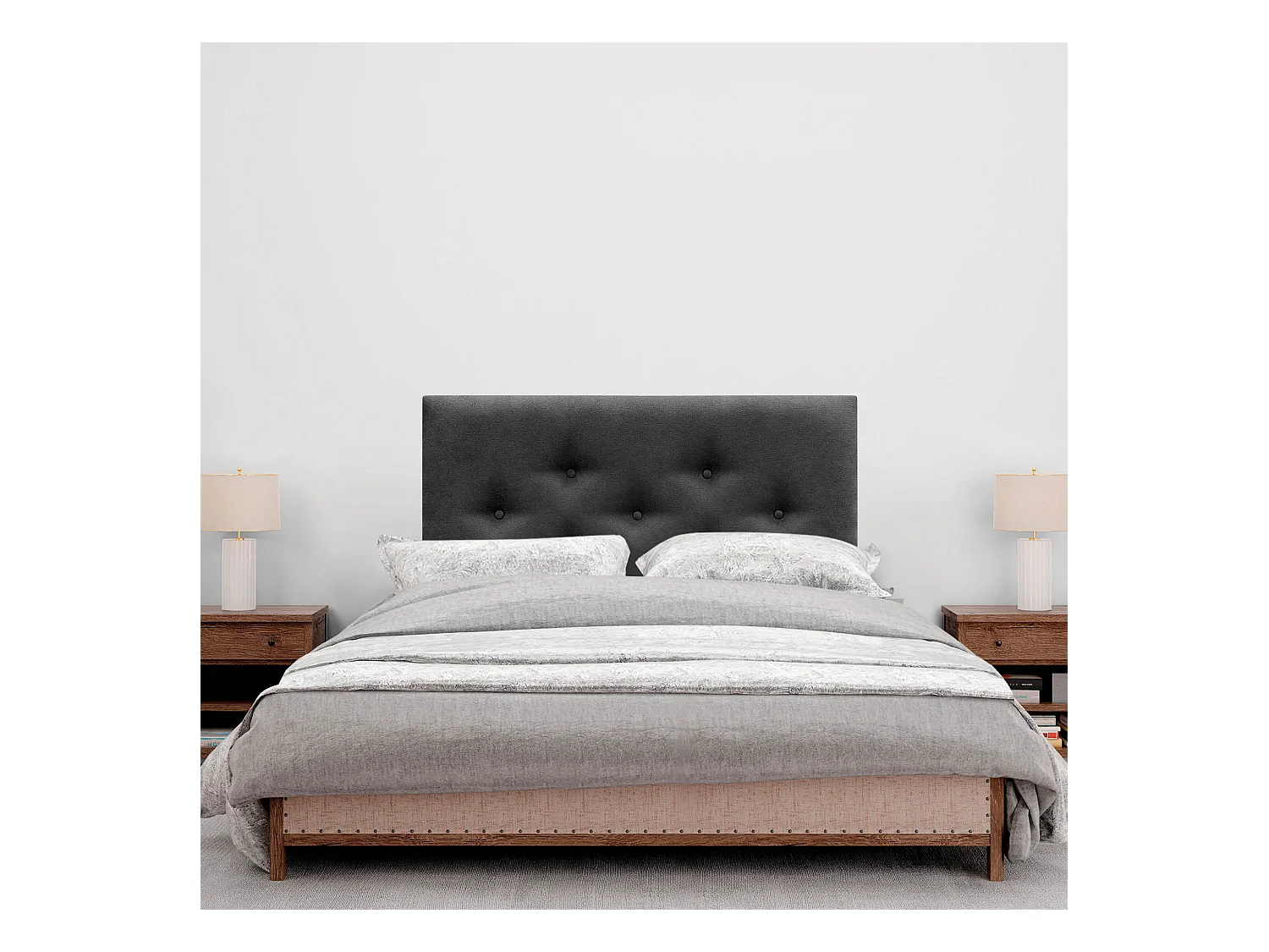 DHOME Tête de Lit en Tissu ACUALINE avec 3 Rangées Entrelacées de Boutons et Pieds Tête de Lit Capitonnée de Luxe(Noir, 105cm)