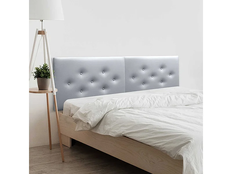 DHOME Hoofdbord van kunstleer met 3 verspringende rijen knopen, luxe gestoffeerd bedhoofdbord (Zilver, 190cm (2-delig))