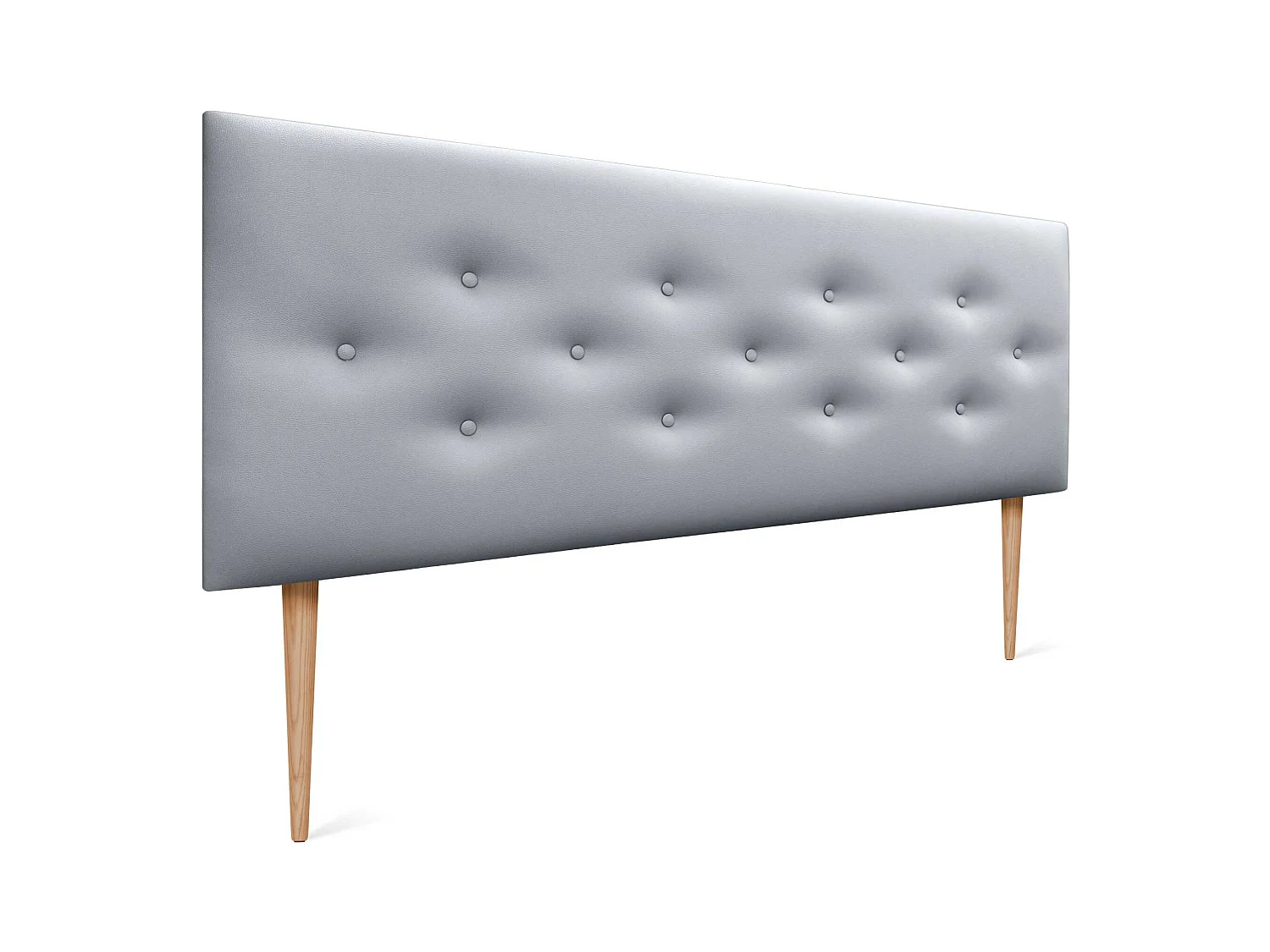 DHOME Kunstlederen hoofdbord met 3 afwisselende rijen knopen en poten, luxe gestoffeerd hoofdeinde (Zilver, 150cm)