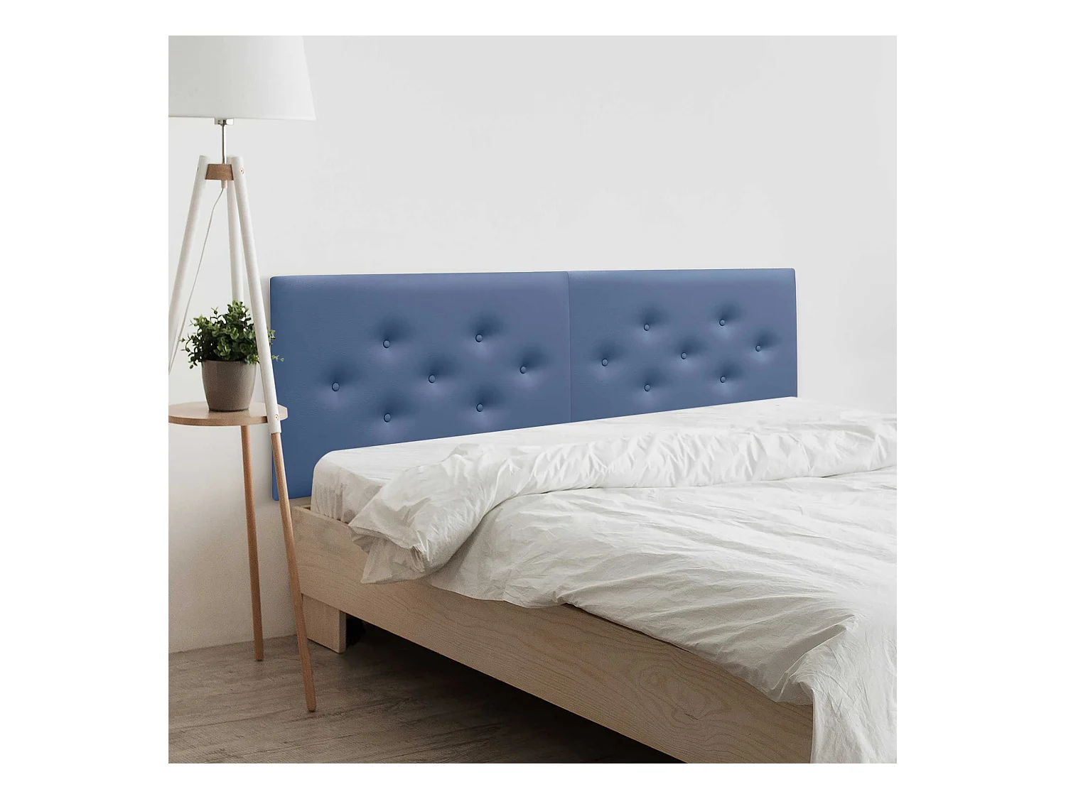 DHOME Tête de Lit en Similicuir avec 3 Rangées de Boutons Entrelacées Tête de Lit Rembourrée de Luxe (Bleu, 190cm (2 pièces))