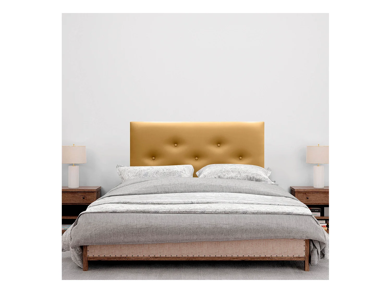 DHOME Tête de lit en simili cuir avec 3 rangées de boutons entrelacés Tête de lit rembourrée pour lit de luxe (Doré, 105cm)