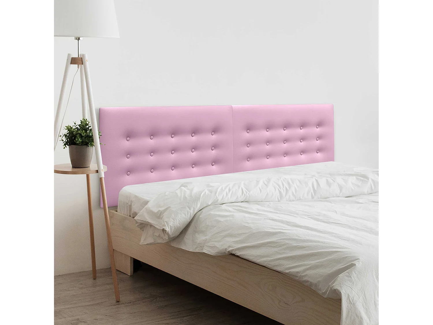 DHOME Hoofdbord de kunstleer met 3 rijen knopen gepolsterd luxe hoofdbord voor bed (Rosa, 180cm (2 piezas))