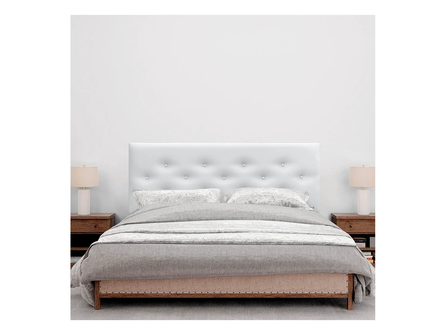 DHOME Testiera in Ecopelle con 3 File di Bottoni Alternati Testiera Imbottita Letto di Lusso (Bianco, 135cm)