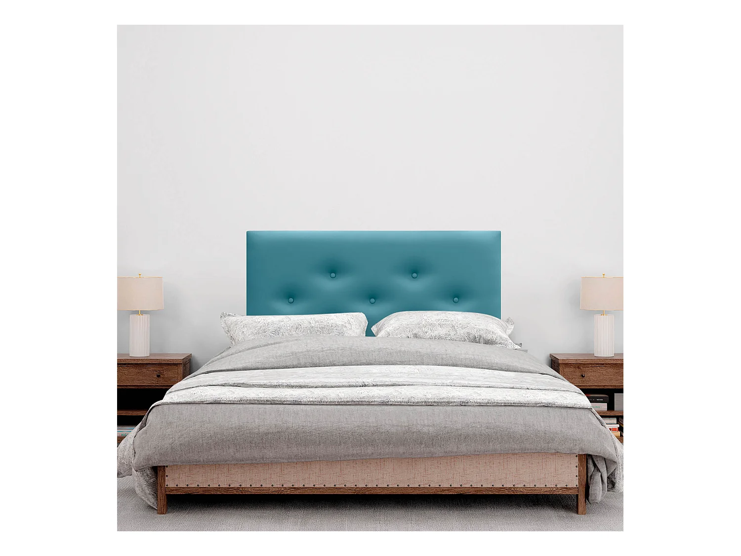 DHOME Tête de Lit en Similicuir avec 3 Rangées de Boutons Entrelacées Tête de Lit Rembourrée de Luxe (Turquoise, 90cm)