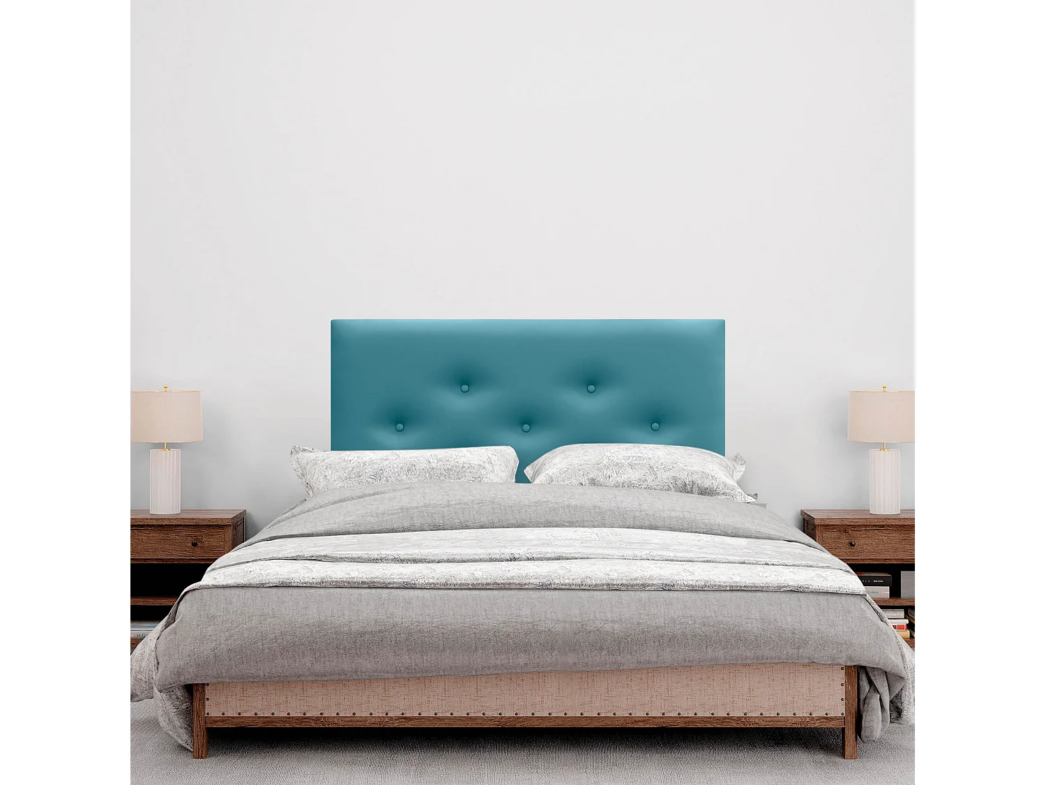 DHOME Tête de Lit en Similicuir avec 3 Rangées de Boutons Entrelacées Tête de Lit Rembourrée de Luxe (Turquoise, 90cm)