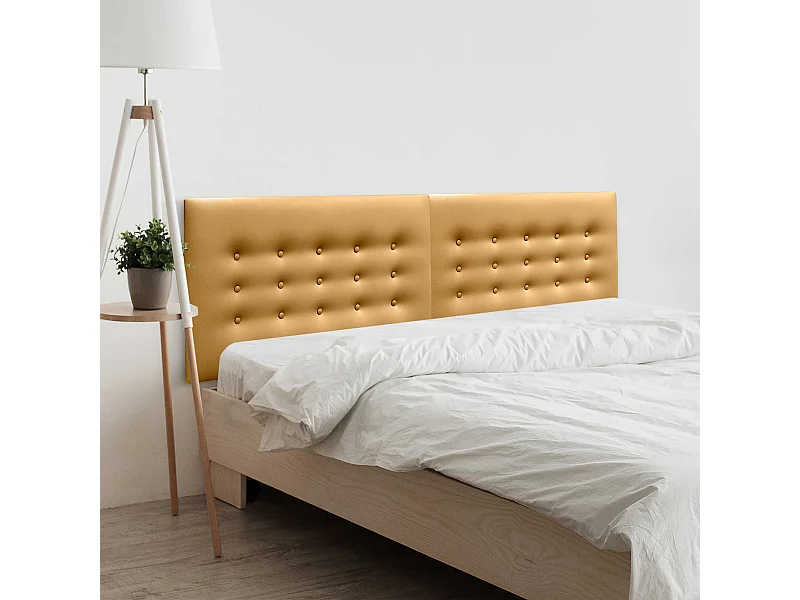 DHOME Testiera in Ecopelle con 3 File di Bottoni Testiera Imbottita Letto di Lusso (Dorato, 160cm (2 pezzi))