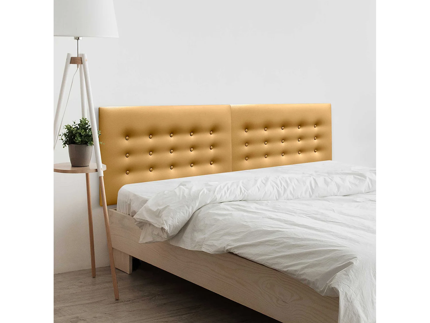 DHOME Kopfteil de Kunstleder mit 3 Knopfreihen gepolstertes luxuriöses Bettkopfteil (Dorado, 160cm (2piezas))