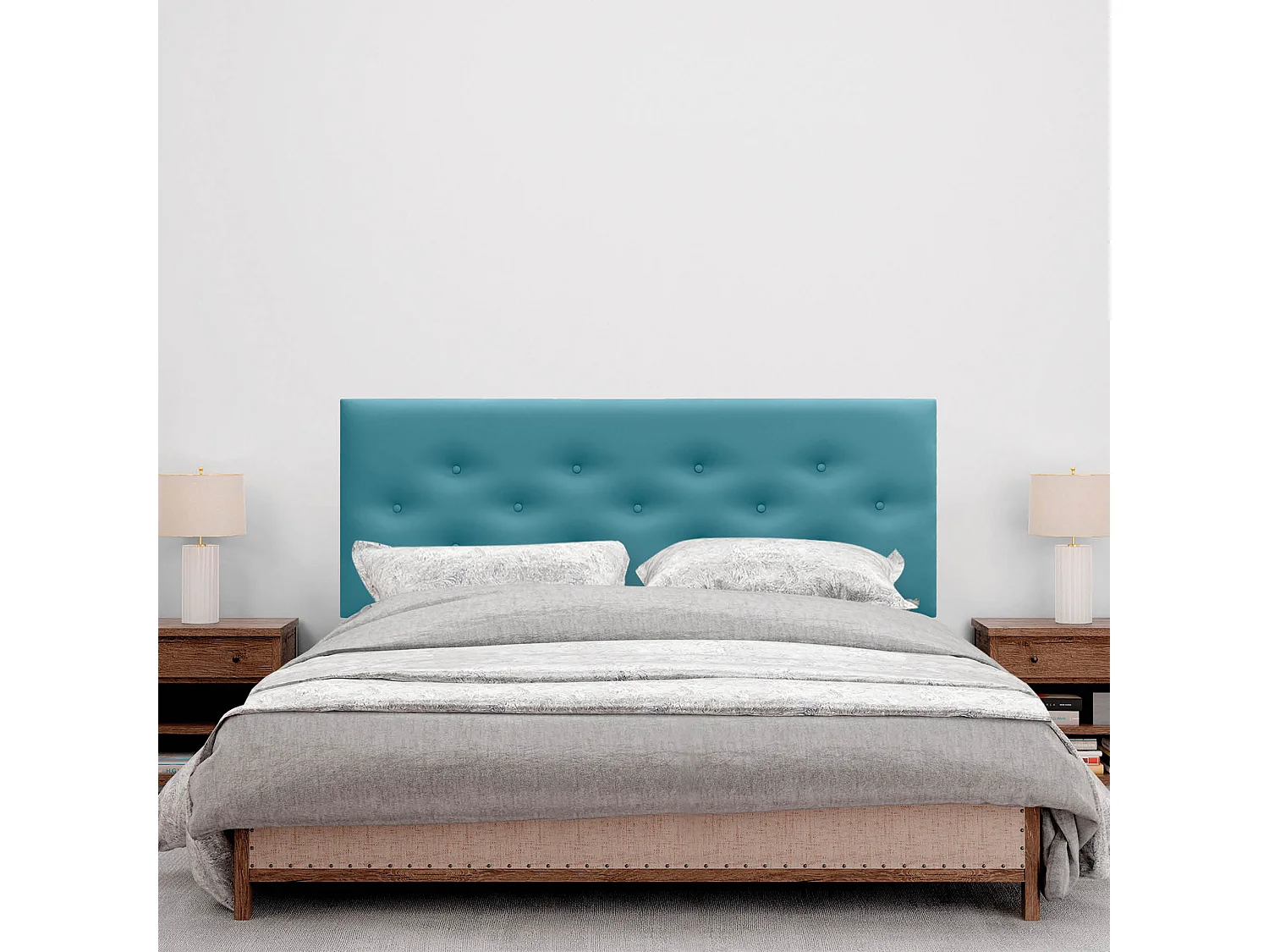DHOME Tête de Lit en Similicuir avec 3 Rangées de Boutons Entrelacées Tête de Lit Rembourrée de Luxe (Turquoise, 160cm)