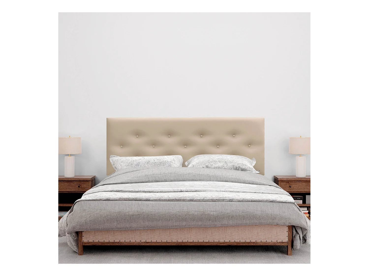 DHOME Tête de lit en simili cuir avec 3 rangées de boutons entrelacés Tête de lit rembourrée pour lit de luxe (Beige, 150cm)