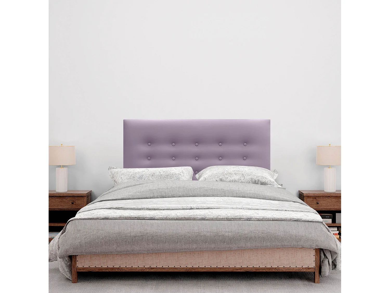 DHOME Testiera in ecopelle con 3 file di bottoni Testiera imbottita per letto di lusso (Lilla, 110cm)