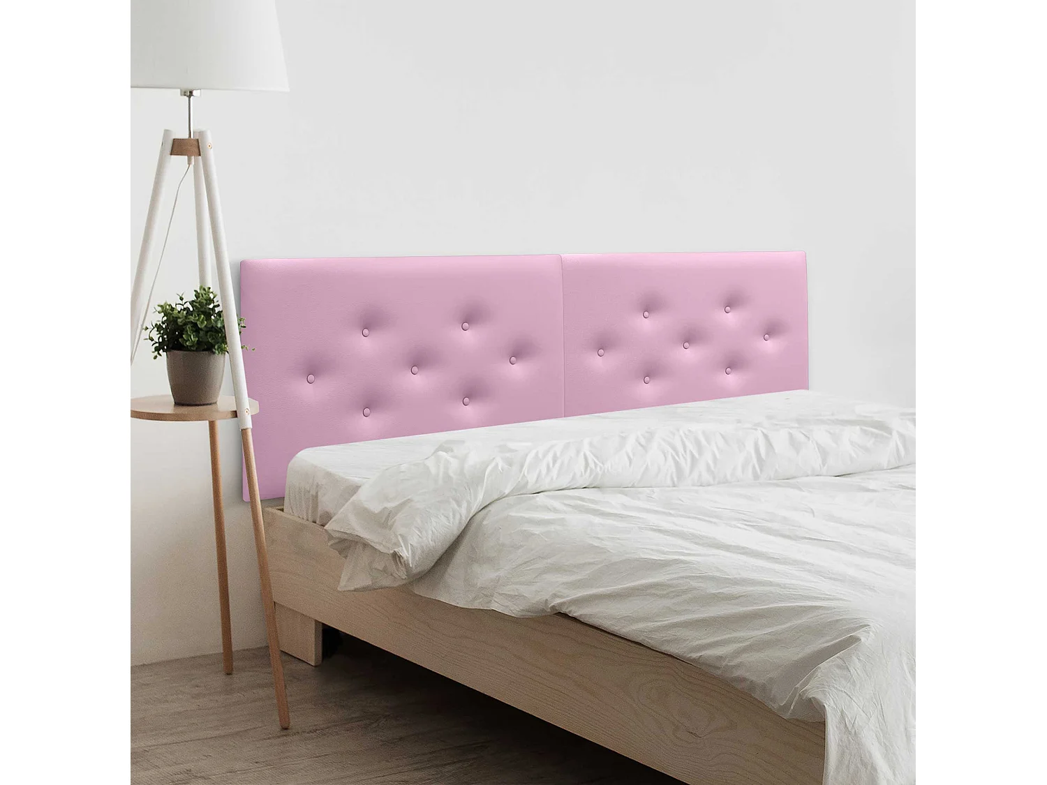 DHOME Tête de Lit en Similicuir avec 3 Rangées de Boutons Entrelacées Tête de Lit Rembourrée de Luxe (Rose, 210cm (2 pièces))