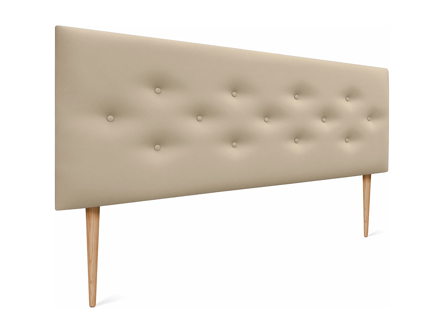 DHOME Kunstlederen hoofdbord met 3 afwisselende rijen knopen en poten, luxe gestoffeerd hoofdeinde (Beige, 135cm)