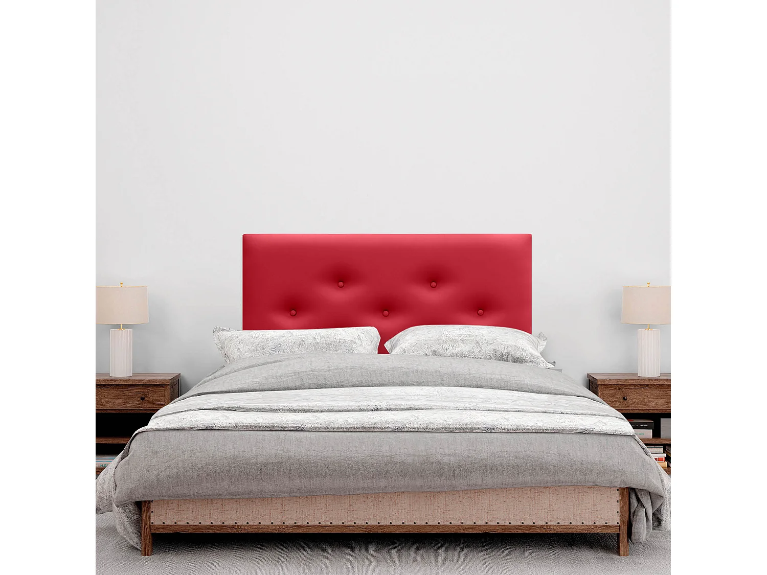 DHOME Tête de Lit en Similicuir avec 3 Rangées de Boutons Entrelacées Tête de Lit Rembourrée de Luxe (Rouge, 110cm)