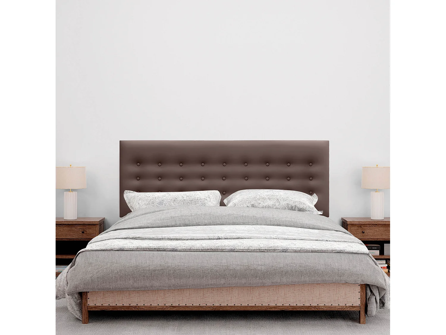 DHOME Testiera in ecopelle con 3 file di bottoni Testiera imbottita per letto di lusso (Cioccolato, 160cm)