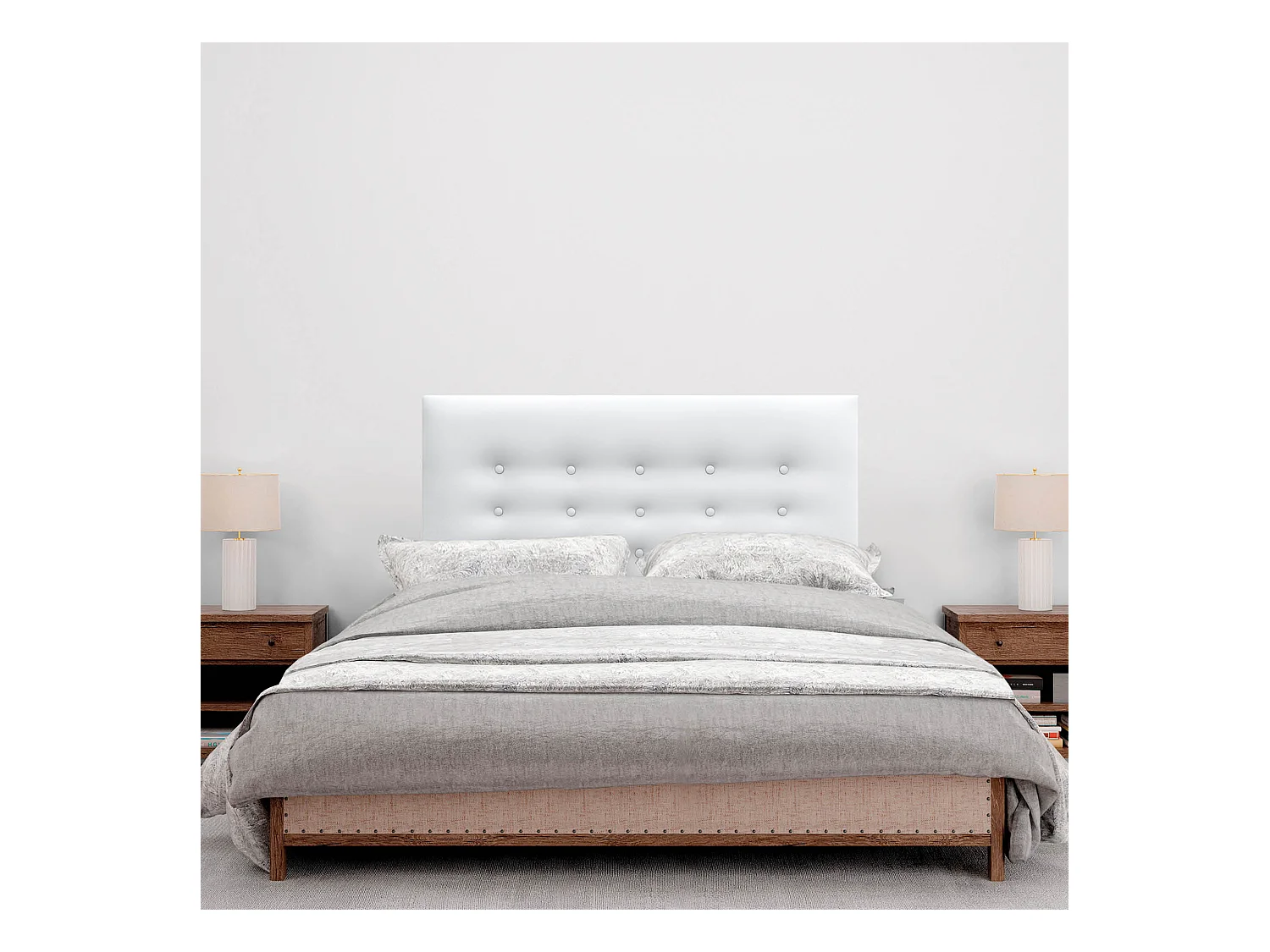 DHOME Testiera in ecopelle con 3 file di bottoni Testiera imbottita per letto di lusso (Bianco, 95cm)