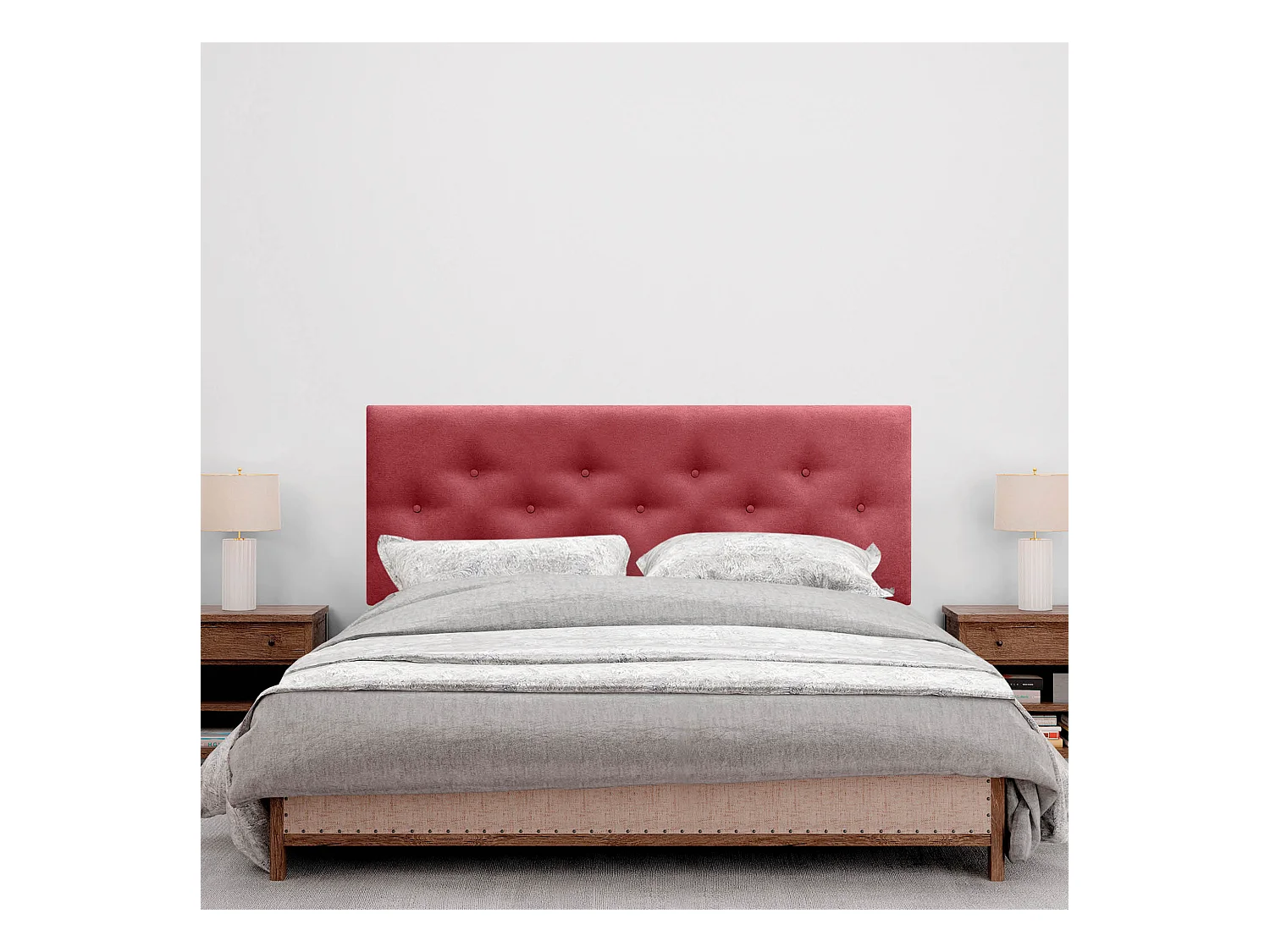 DHOME Tête de Lit en Tissu ACUALINE avec 3 Rangées Entrelacées de Boutons et Pieds Tête de Lit Capitonnée de Luxe(Rouge, 160cm)