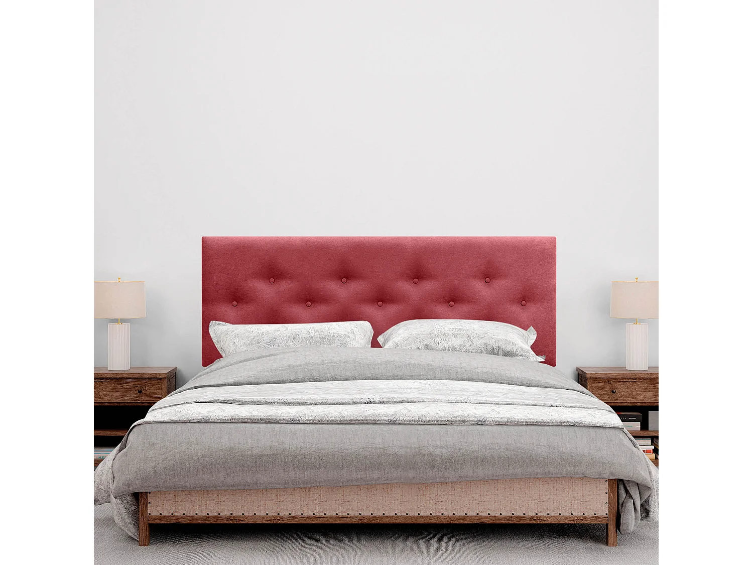 DHOME Tête de Lit en Tissu ACUALINE avec 3 Rangées Entrelacées de Boutons et Pieds Tête de Lit Capitonnée de Luxe(Rouge, 160cm)