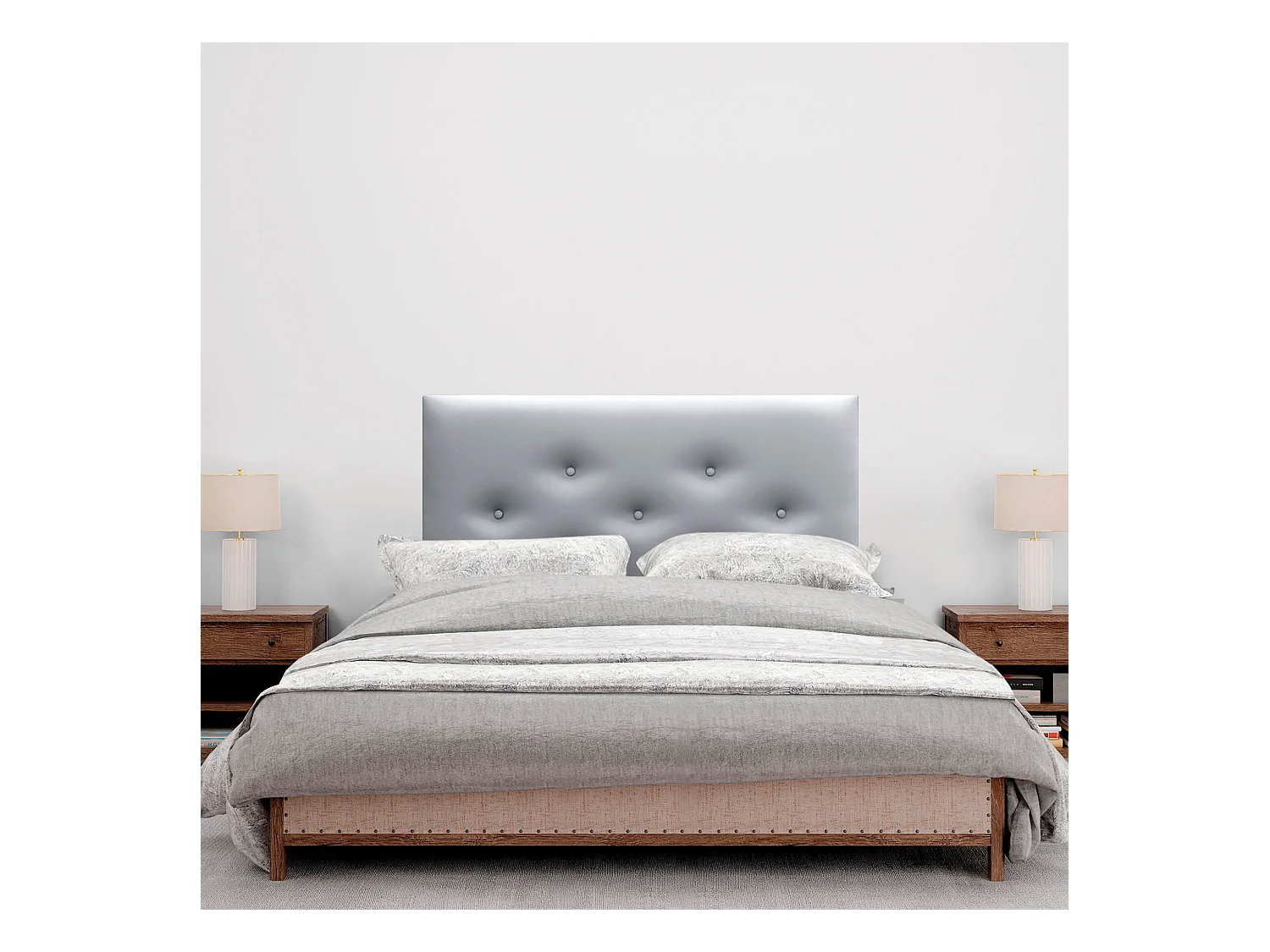 DHOME Tête de lit en simili cuir avec 3 rangées de boutons entrelacés Tête de lit rembourrée pour lit de luxe (Argent, 105cm)