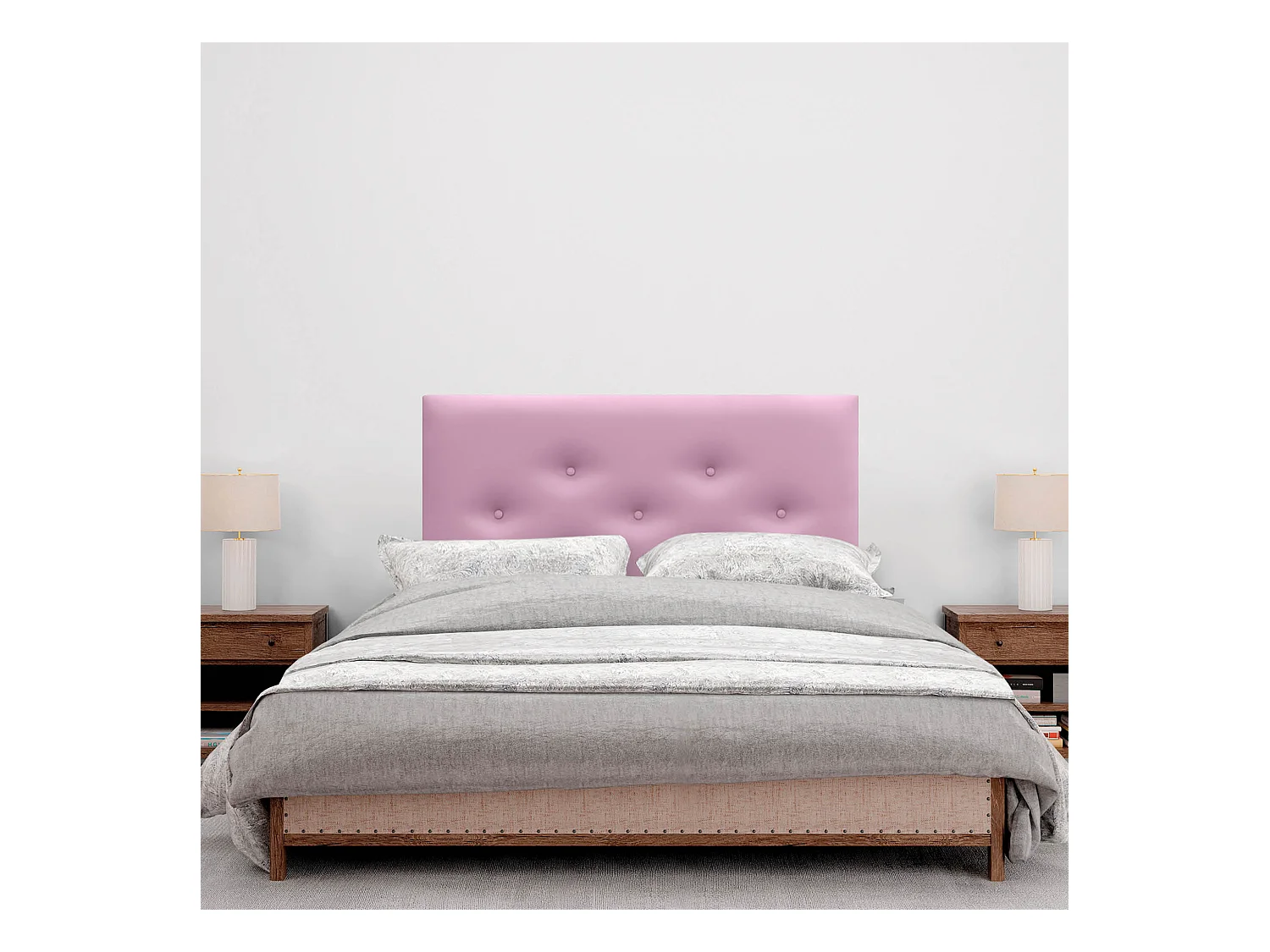 DHOME Tête de lit en simili cuir avec 3 rangées de boutons entrelacés Tête de lit rembourrée pour lit de luxe (Rose, 90cm)