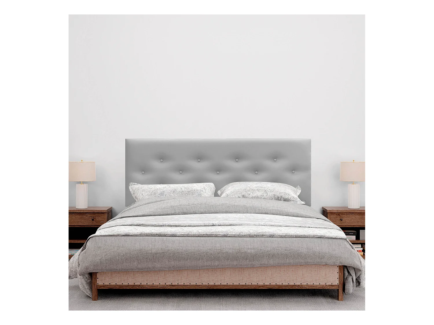 DHOME Tête de lit en simili cuir avec 3 rangées de boutons entrelacés Tête de lit rembourrée pour lit de luxe (Gris, 145cm)