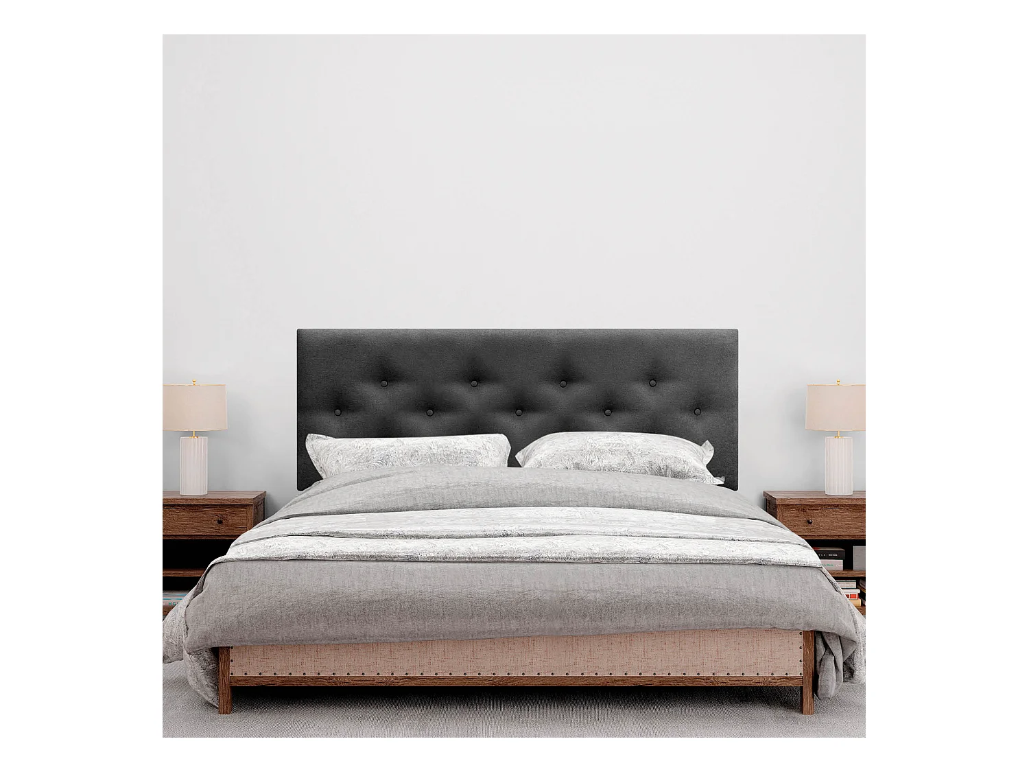 DHOME Tête de Lit en Tissu ACUALINE avec 3 Rangées Entrelacées de Boutons et Pieds Tête de Lit Capitonnée de Luxe(Noir, 135cm)