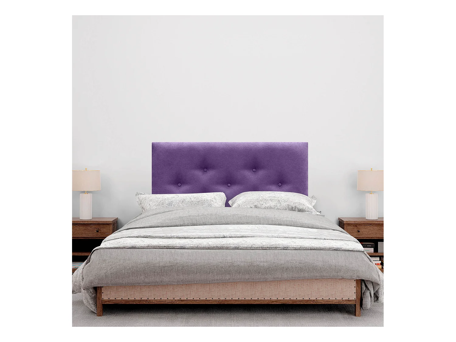 DHOME Tête de Lit en Tissu ACUALINE avec 3 Rangées Entrelacées de Boutons et Pieds Tête de Lit Capitonnée de Luxe(Lilas, 110cm)