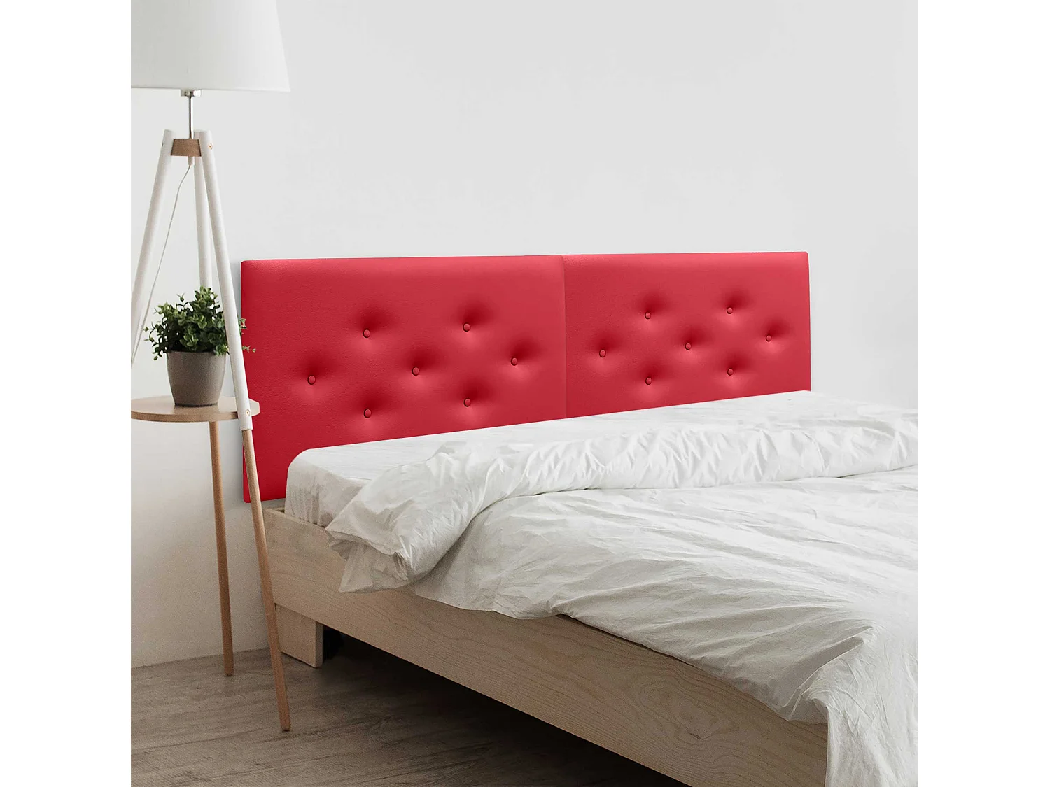 DHOME Tête de Lit en Similicuir avec 3 Rangées de Boutons Entrelacées Tête de Lit Rembourrée de Luxe (Rouge, 210cm (2 pièces))