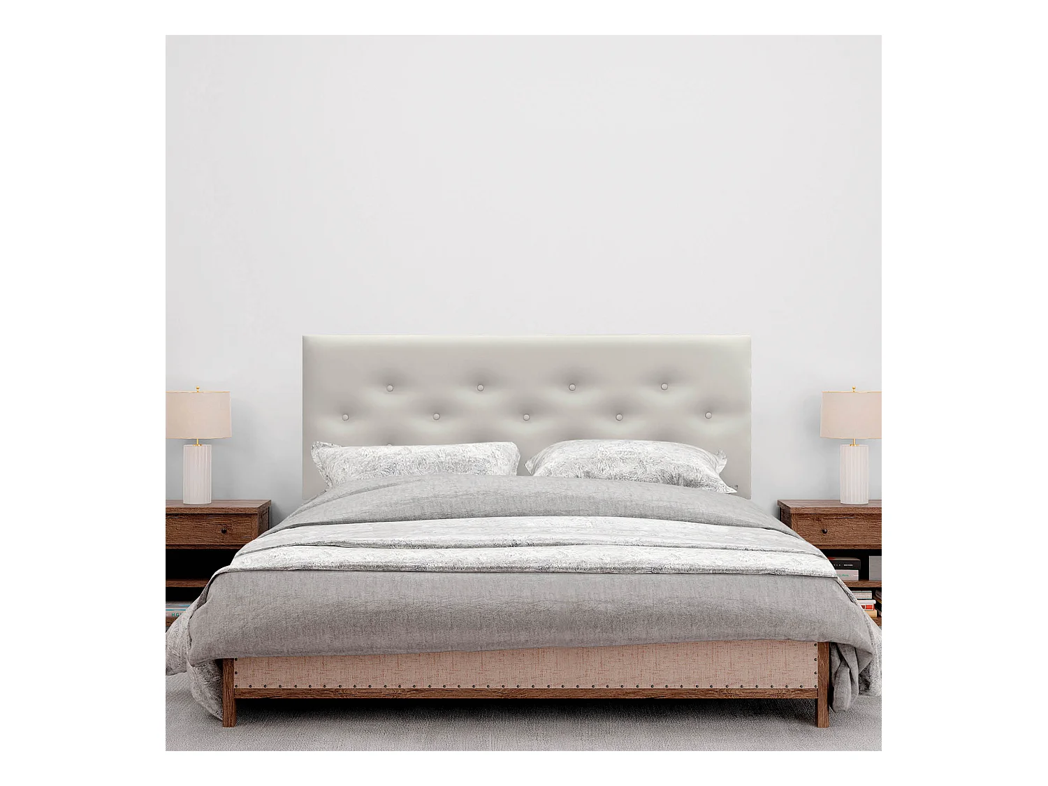 DHOME Tête de lit en simili cuir avec 3 rangées de boutons entrelacés Tête de lit rembourrée pour lit de luxe (Blanc, 150cm)