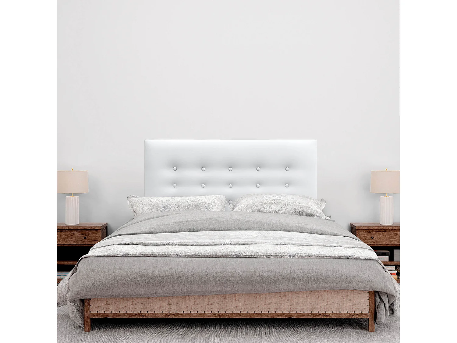 DHOME Testiera in ecopelle con 3 file di bottoni Testiera imbottita per letto di lusso (Bianco, 110cm)